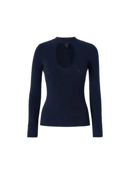 Sweter Pinko w paski z paskiem niebieski