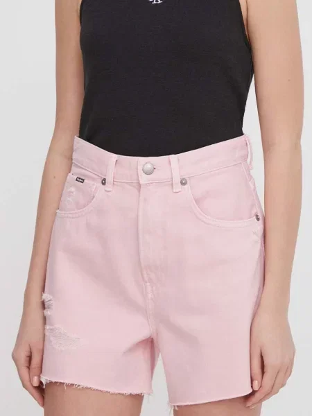 Džínové šortky Pepe Jeans A-LINE SHORT UHW CLR hladké high waist růžová
