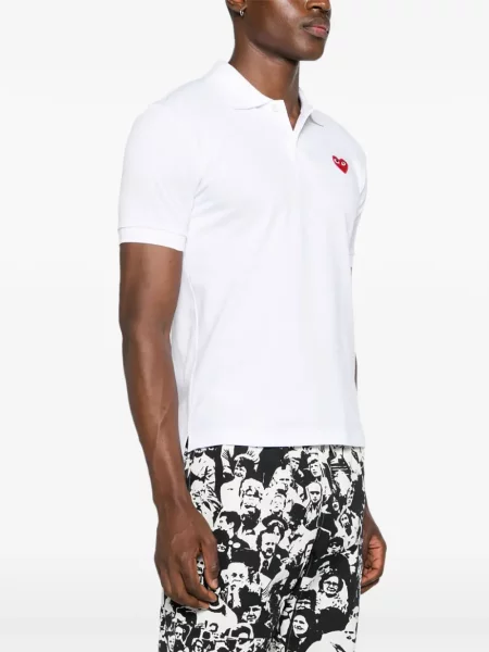 Tricou polo Comme Des Garcons Play cu motiv cu inimi alb