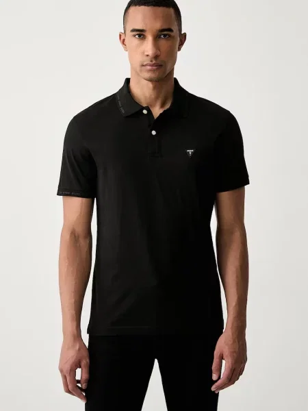 Guess polo majica za muškarce s pamukom crna
