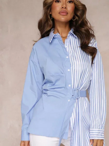 Koszula Wiązana w Talii z Asymetrycznym Dołem w Colle niebieska