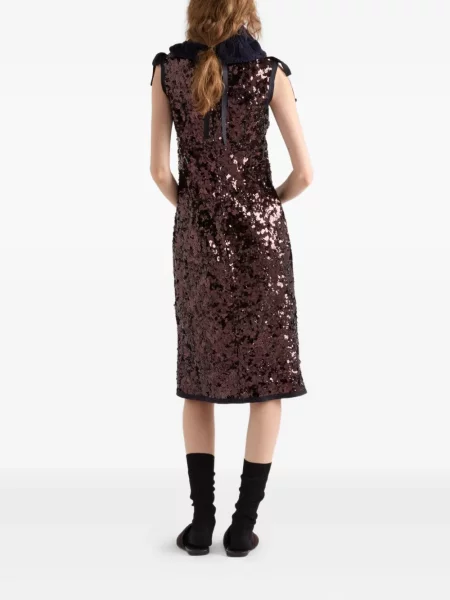 Rochie midi Prada cu paiete fără mâneci până la genunchi maro