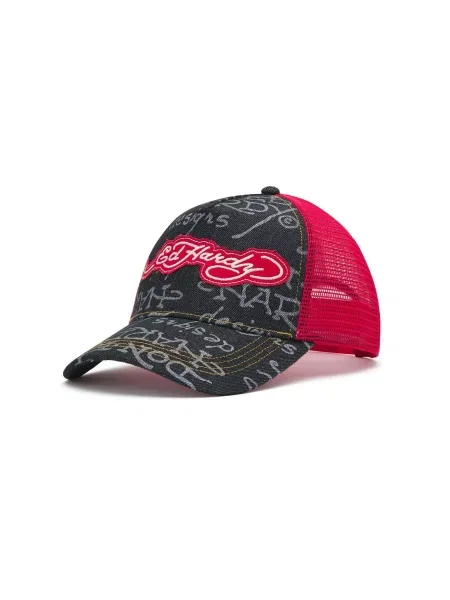 Ed Hardy Șapcă gri / roșu / negru denim alb