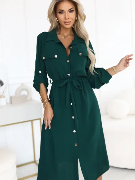 Rochie tip cămașă Numoco Basic până la genunchi de costum alb