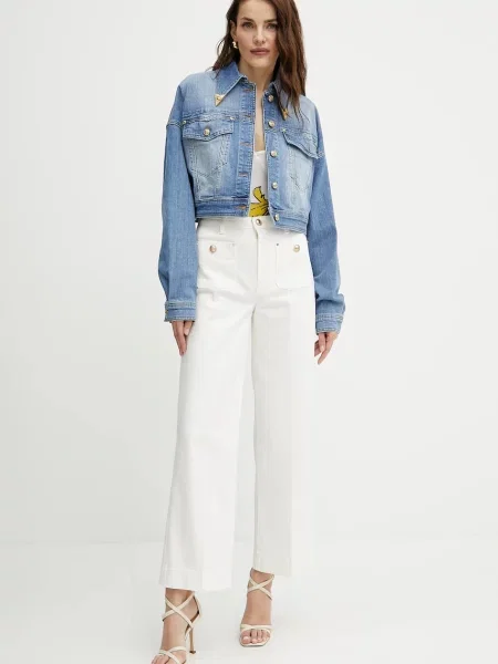 Wielobarwność top dżinsowy Versace Jeans Couture z siateczką biały