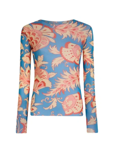 Top Etro cu model floral lung albastru