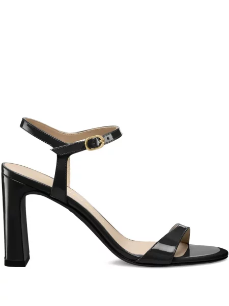 Kožené lakované zkrácené sandály Stuart Weitzman černé