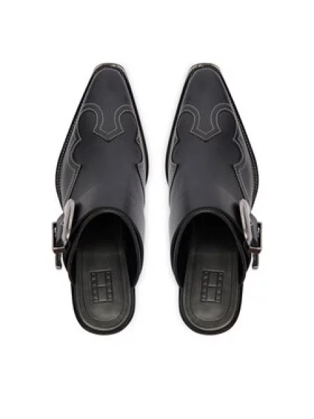 Tommy Jeans Šlepetės Archive Cowboy Mule Leather juoda