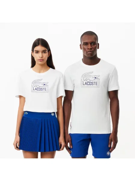 Lacoste T-Shirt Roland Garros O Kroju Regular Fit Z Nadrukiem Przy Dekolcie biały