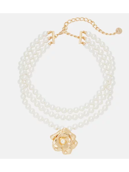 Colier Self-portrait cu model floral de cristal alb