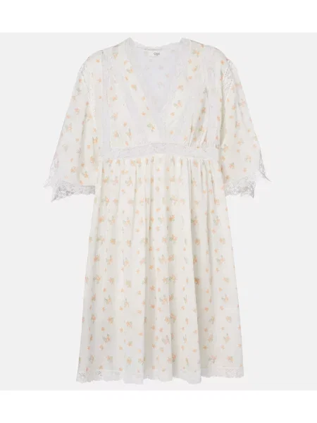 Rochie Chloé cu model floral alb