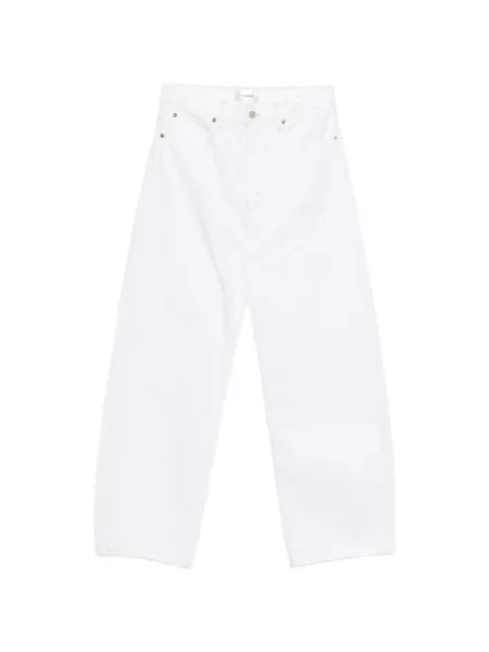 Jeansy Frame z kokardką z wysoką talią białe