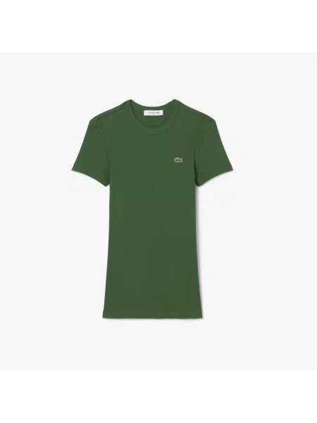 Lacoste Koszulka O Dopasowanym Kroju Z Żebrowaniem zielona