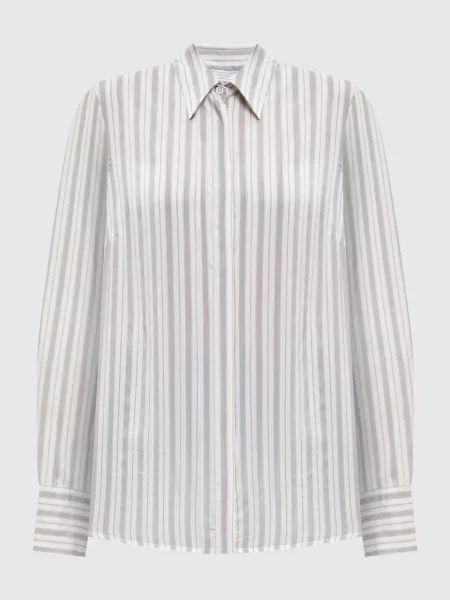 Блуза із шовку в смужку Peserico біла