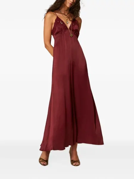 Lung rochie Twinset cu broderie din satin roșu