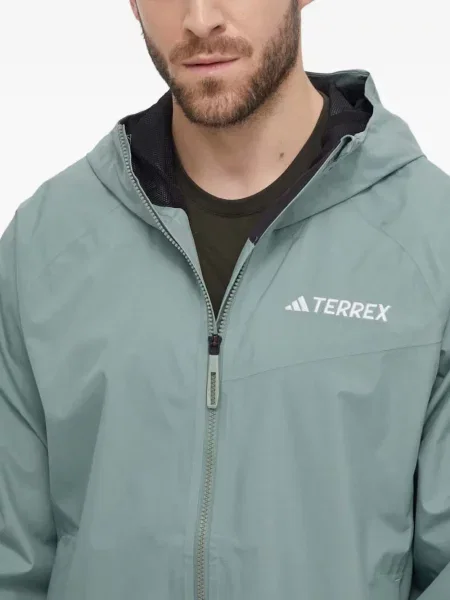 Geacă Adidas cu dungi alergare cu glugă verde