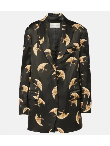 Satynowa marynarka Dries Van Noten z nadrukiem czarna