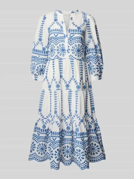 Sukienka tunikowa z dołem obszytym falbaną i haftem angielskim Apricot