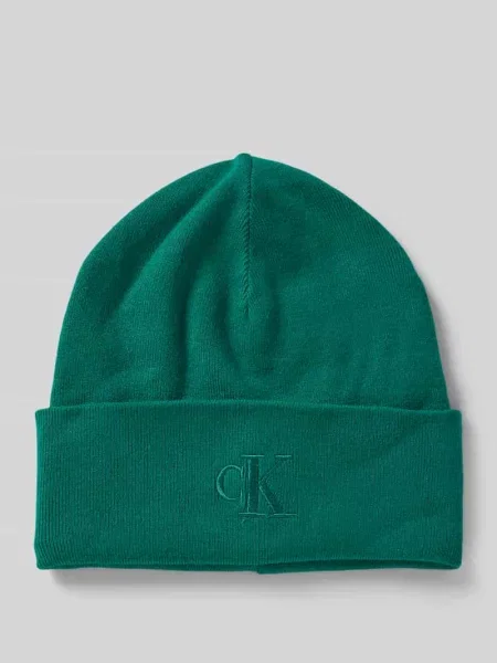 Czapka beanie z wyhaftowanym logo Calvin Klein zielona