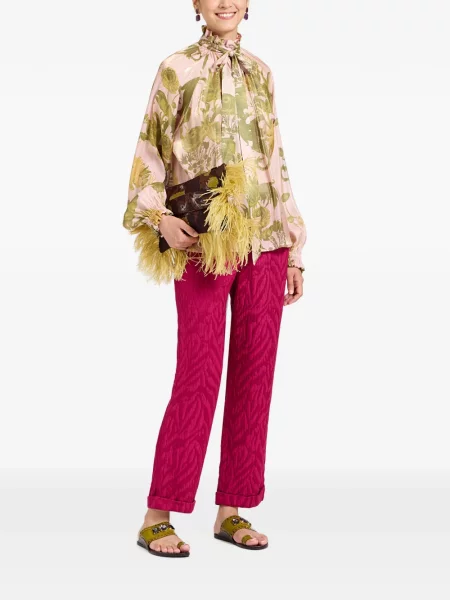 Pantaloni La Doublej din jacard roz
