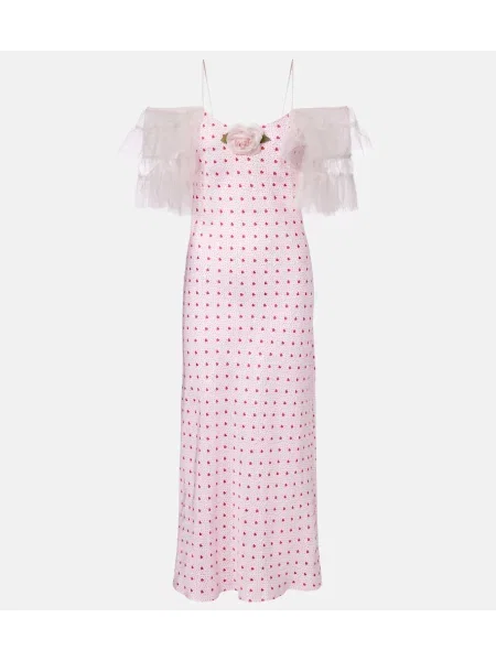 Rochie Rodarte de mătase cu model floral cu imagine roz
