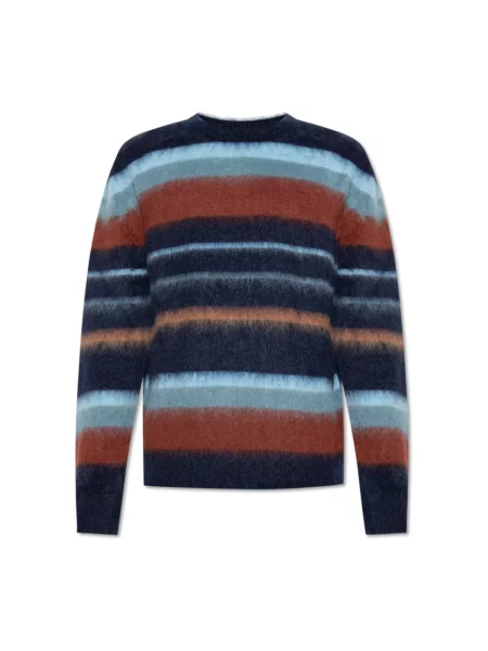 Sweter Etro wełniany w paski z paskiem niebieski