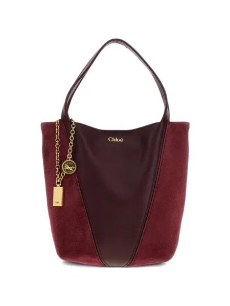 Geantă shopper Chloé din piele de căprioară roșu