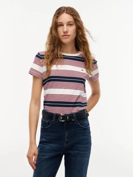 Tommy Jeans Tričko ESS námornícka modrá / červená biela