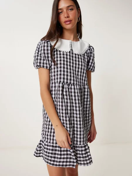 Happiness İstanbul Rochie gri deschis / negru alb