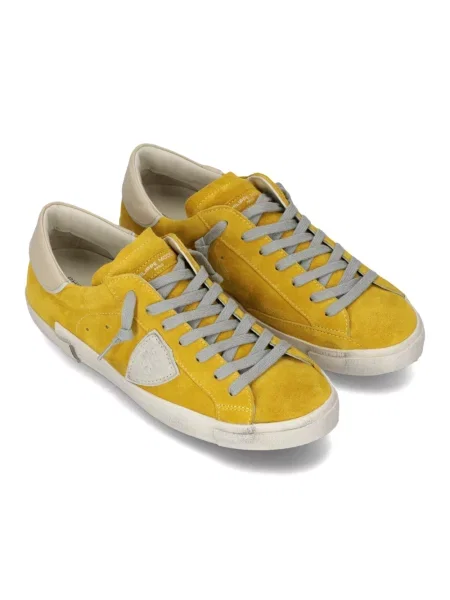 Lniane sneakersy Philippe Model do tenisa żółte
