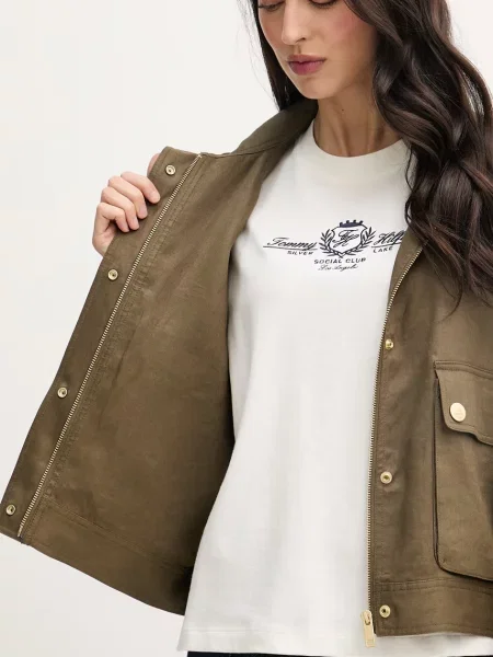 Tommy Hilfiger яке дамско от лен зелено