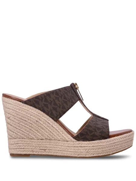 Papuci tip mules Michael Michael Kors din piele cu pană maro