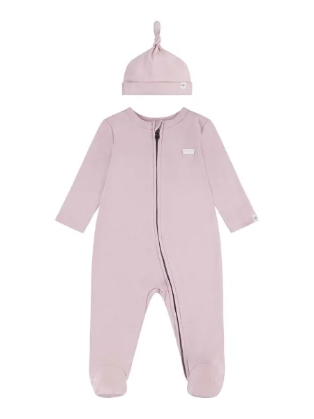 Levi's Dětský overal LVN FOOTED COVERALL & HAT SET růžový