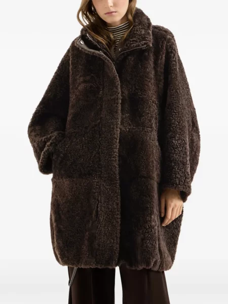 Haină din piele de oaie Brunello Cucinelli din piele de oaie maro