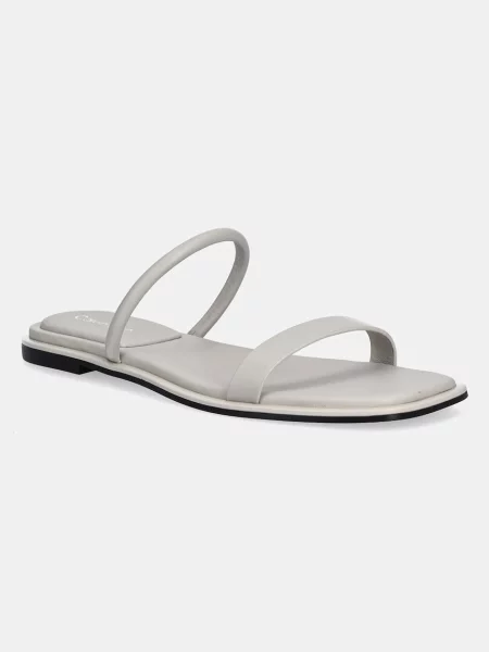 Calvin Klein șlapi de piele FLAT SANDAL SQUARED LTH gri