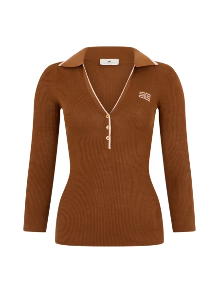 Sweter Elisabetta Franchi wełniany brązowy