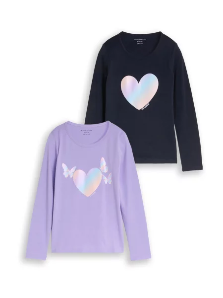 TOM TAILOR Tricou bleumarin / aqua / mov lavandă / portocaliu caisă albastru