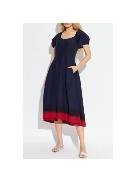 Lniana sukienka midi Tory Burch niebieska