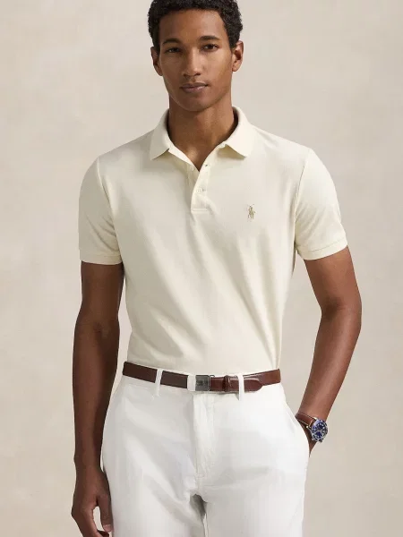Polo Ralph Lauren polo tričko pánske s elastanom béžová