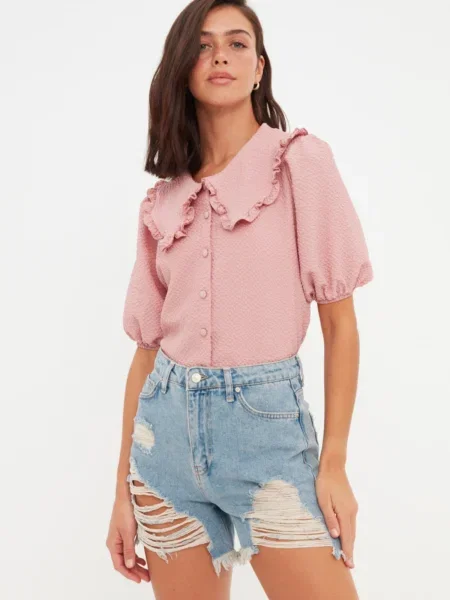 Szorty jeansowe Trendyol z dziurami szare