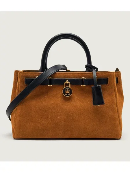 Tommy Hilfiger Táska American Icon Mini Tote Suede Le Világosbarna bézs