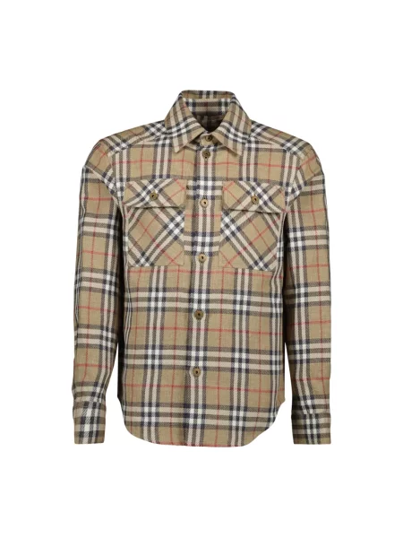 Koszula Burberry w kratę z nadrukiem beżowa