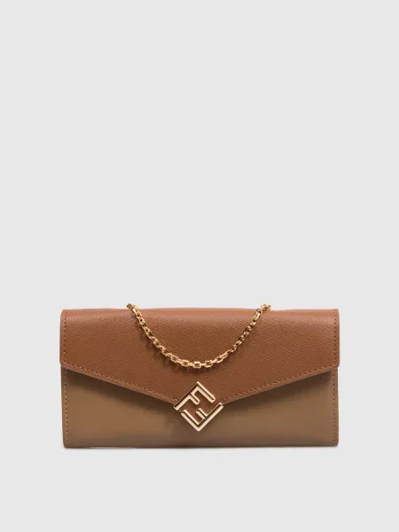 Кожаный клатч Fendi коричневый