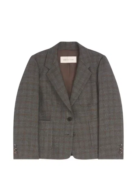Sacou Dries Van Noten de lână în carouri gri