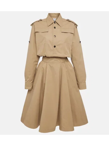 Sukienka koszulowa Bottega Veneta z twillu garniturowa beżowa