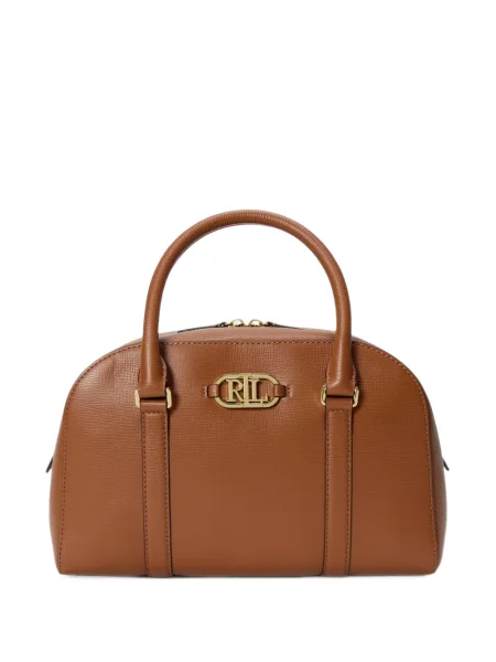 Geantă shopper Lauren Ralph Lauren din piele cu autograf maro