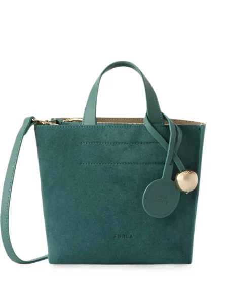 Geantă shopper Furla din piele de căprioară verde