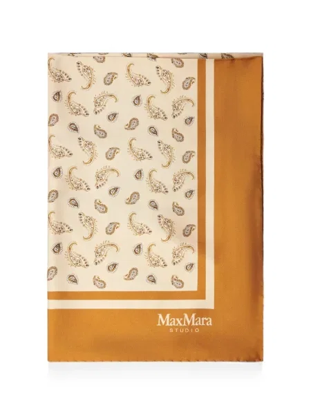 Fular Max Mara de mătase cu imagine cu model paisley maro