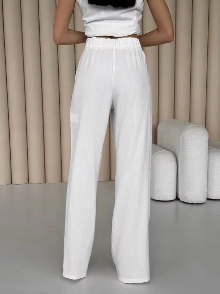 Льняные брюки палаццо Jadone Fashion белые