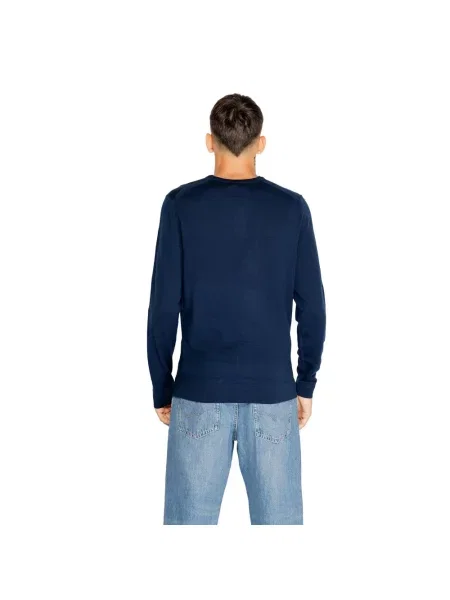 Sweter Calvin Klein wełniany z okrągłym dekoltem niebieski